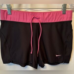 Nike Fit Dry Women's M Black Pink Athletic Gym Shorts Drawstring 4” Inseam